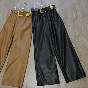 Black faux leather Pants with Belt